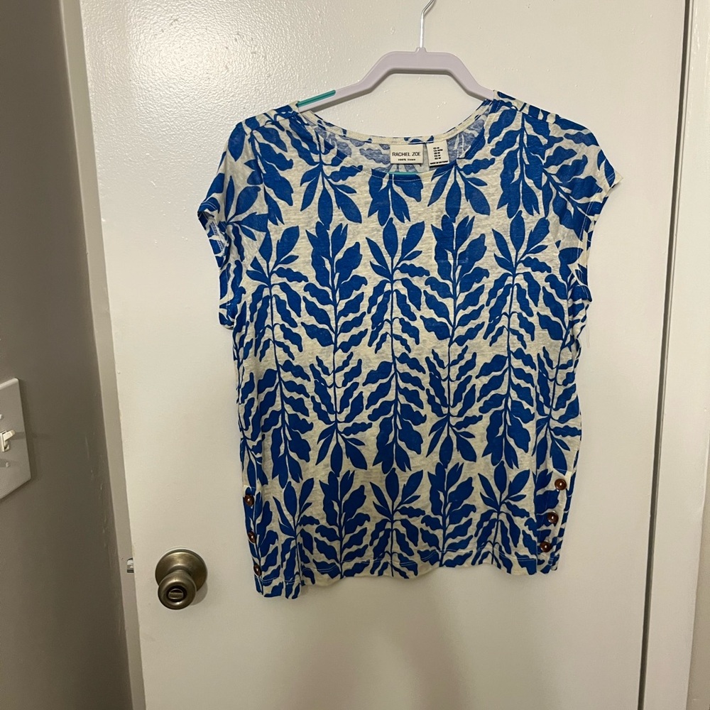 Rachel Zoe Blue and White Leaf Print Blouse
